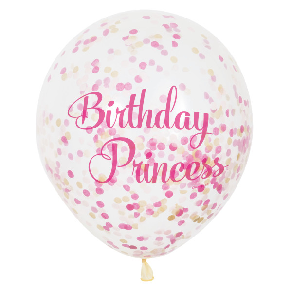Pink Princess Clear Latex Balloons with Confetti 12", 6ct