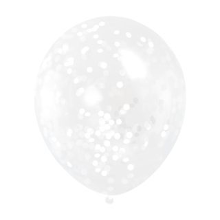 Clear Latex Balloons with White Confetti 12", 6ct