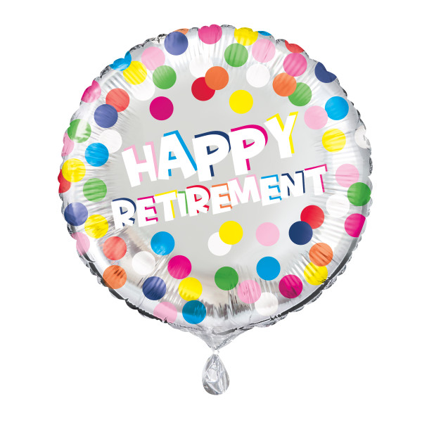 Colorful Dots Retirement Round Foil Balloon 18", Package