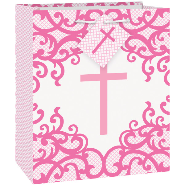 Fancy Pink Cross Medium Gift Bag (12)*