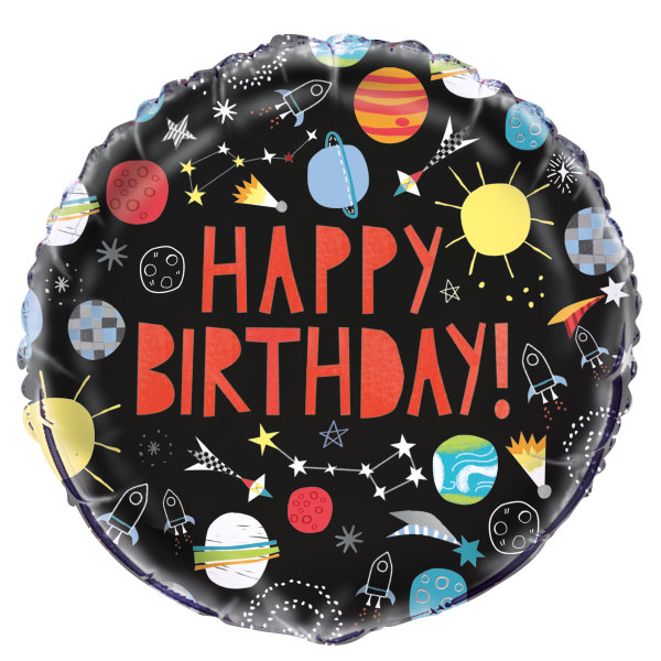 Unique - Outer Space Happy Birthday Round Foil Balloon 18", Packaged - 73587