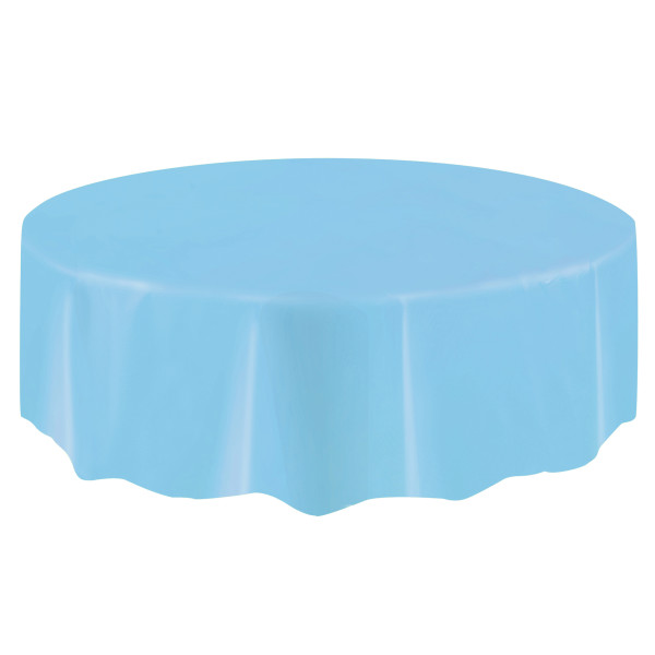 Powder Blue Solid Round Plastic Table Cover, 84"