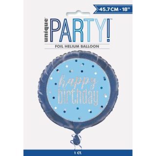 18" Glitz Blue & Silver Round Foil Balloon Packaged "Happy Birthday"