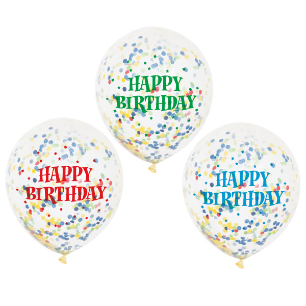 Birthday Clear Latex Balloons with Bright Confetti 12", 6ct