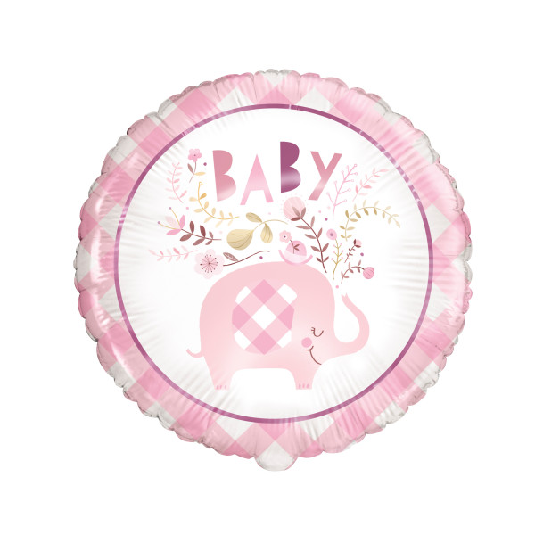 Unique - Pink Floral Elephant Round Foil Balloon 18", Package - 78387