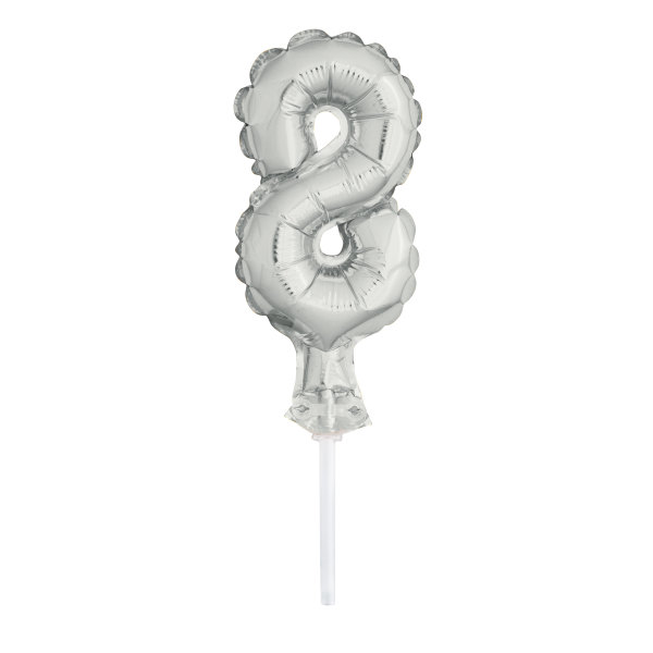 Unique Silver Foil Number 8 Balloon Cake Topper 5"