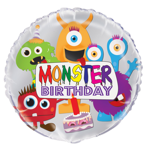 Monster Birthday Round Foil Balloon 18", Packaged