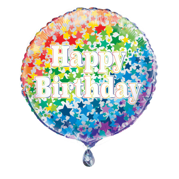 Unique 18" Rainbow Stars Happy Birthday Round Foil Pkt - 55789