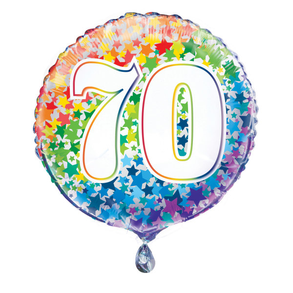 Rainbow Stars Number 70 Round Foil Balloon 18", Packaged *