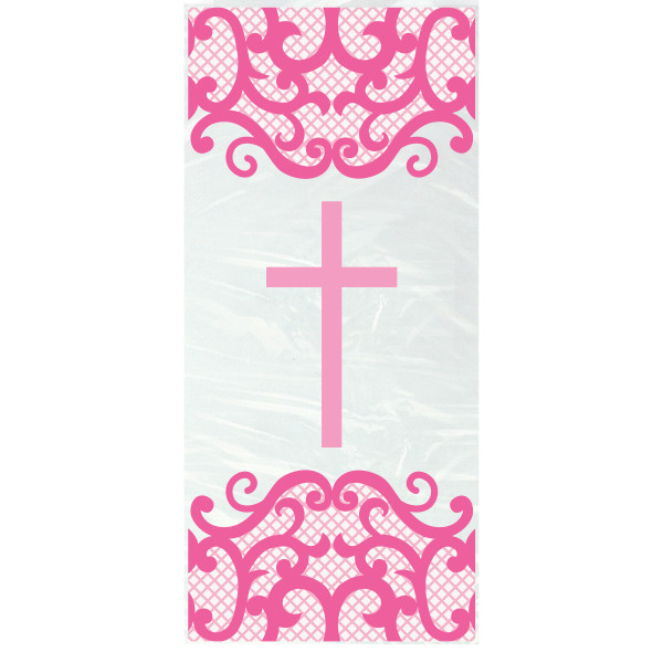 Fancy Pink Cross Cellophane Bags, 5"x11", 20ct