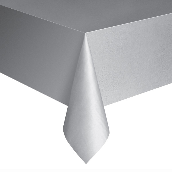 Silver Solid Rectangular Plastic Table Cover, 54" x 108" - Short Fold