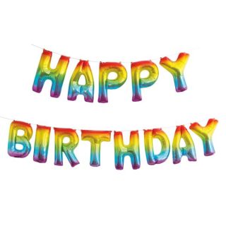 Rainbow Foil "Happy Birthday" Letter Balloon Banner Kit, 14"