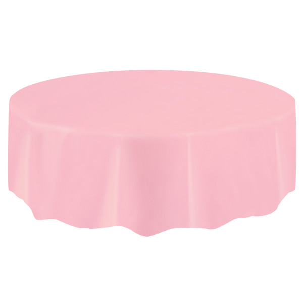 Lovely Pink Solid Round Plastic Table Cover, 84"