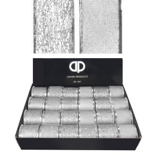 2.7M GLITTER WIRED RIBBON SILVER - 56201