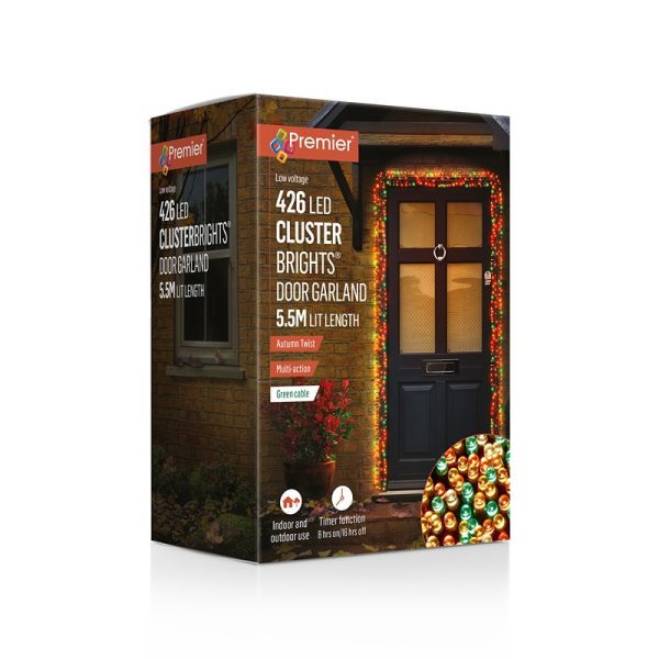 5.5mtr 426 LED Lit Door Cluster Garland - Amber, WW, Orange, Green LEDs - AL251118