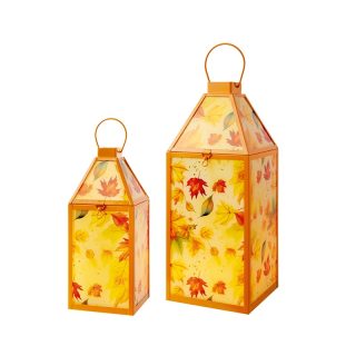 Set of 2 Printed Glass Lanterns 15x15x37 / 11x11x26.5cm Burnt Ginger - CH251236BG