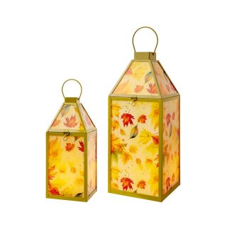 Set of 2 Printed Glass Lanterns  - Olive - CH251236OL