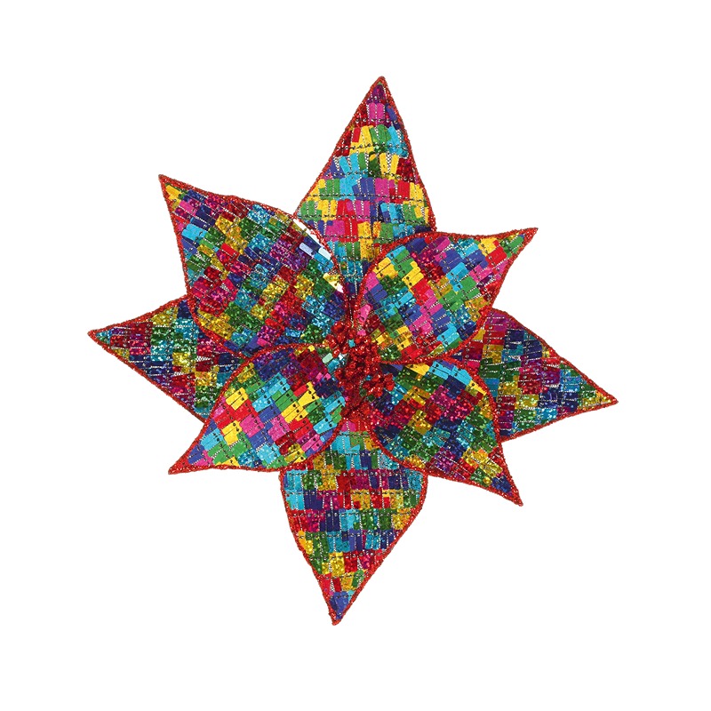 22cm Rainbow Sequin Poinsettia Clip On - DF255220