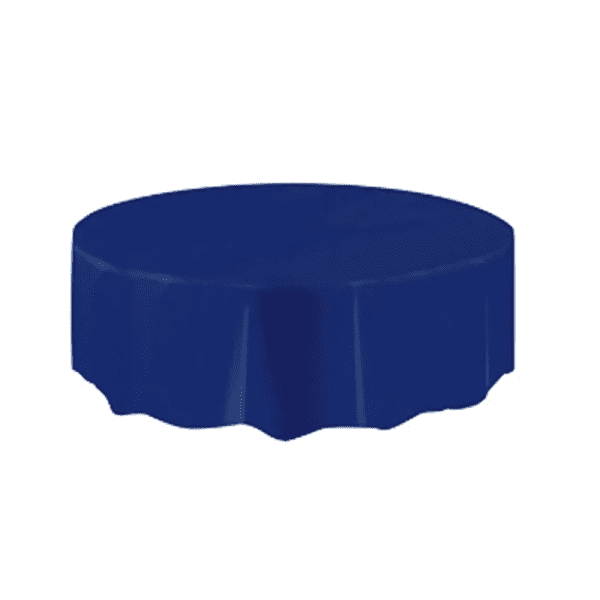Navy Blue Solid Round Plastic Table Cover - 84" - Short Fold - 50384
