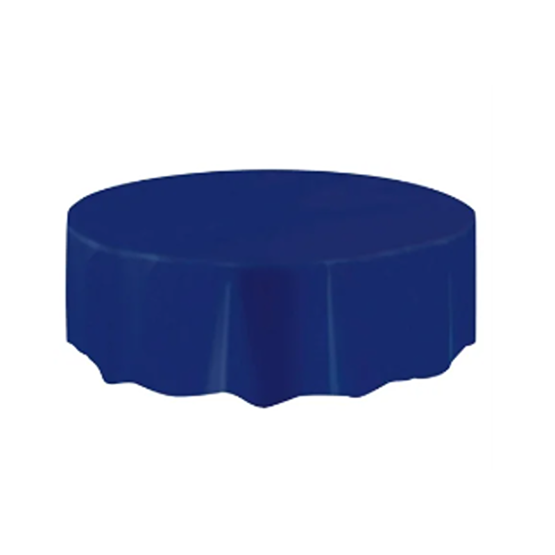 Navy Blue Solid Round Plastic Table Cover - 84" - Short Fold - 50384
