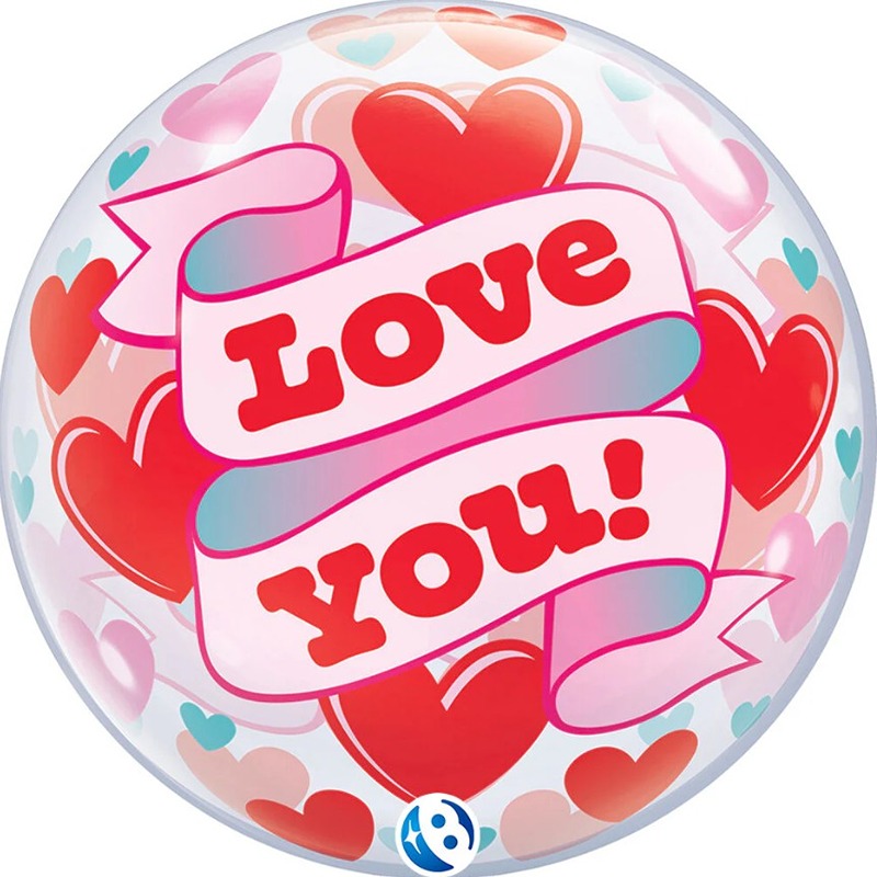 Love You Hearts And Ribbon Bubble Balloon - 22" - 00029