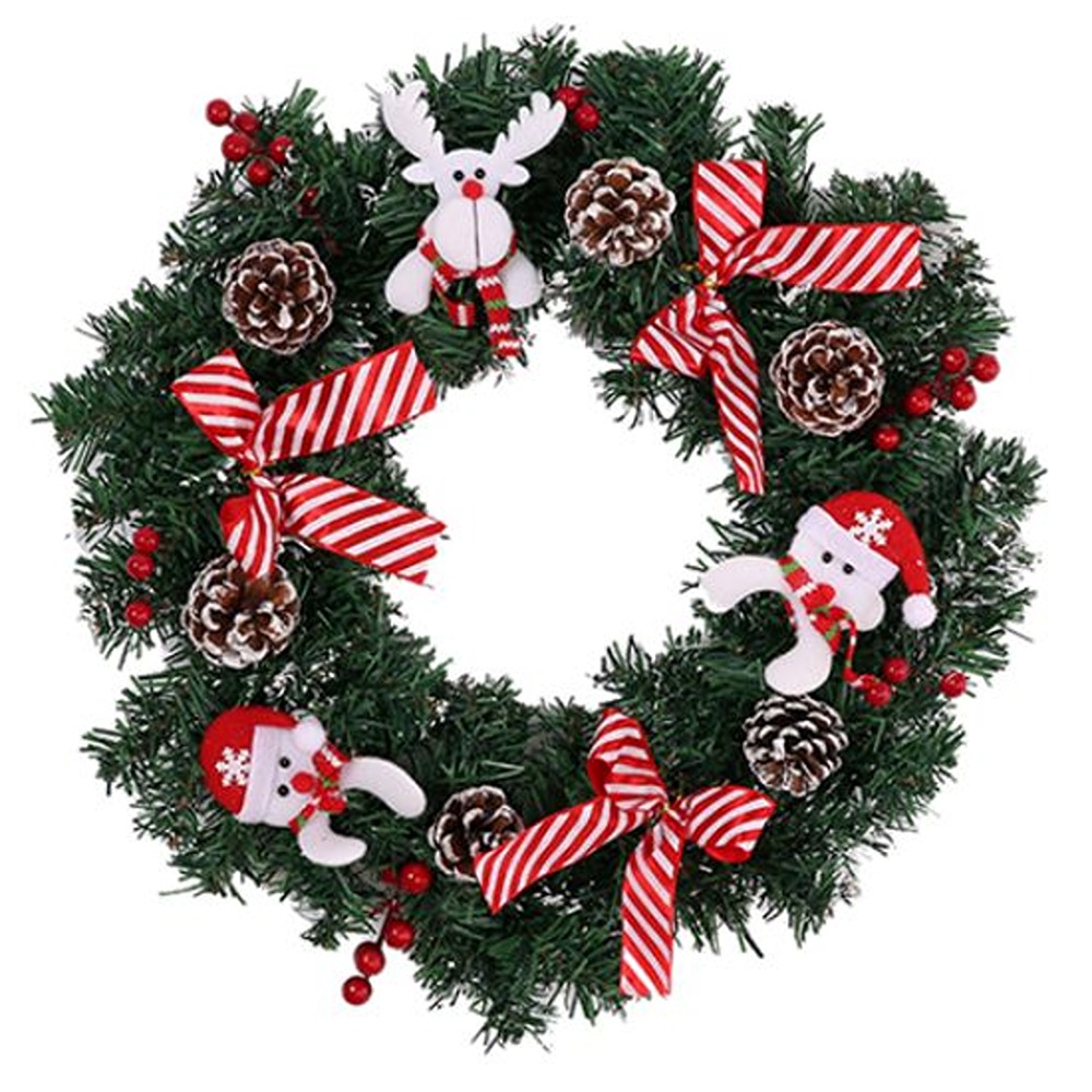 42cm SPRUCE WREATH WITH FELT CHARACTERS CONES BERRIES AND BOWS