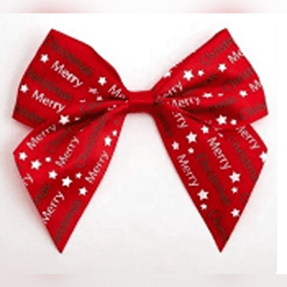 10cm Satin Bows (Self Adhesive) – 6 pcs – Merry Christmas Red