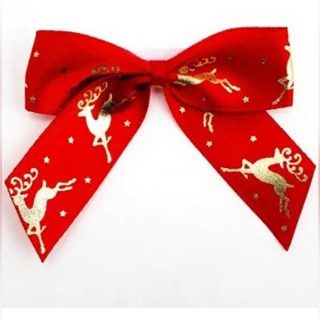 5cm Satin Bows (Self Adhesive) 12pcs Reindeer Red/Gold Foil