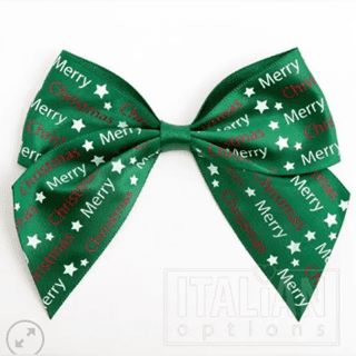 10cm Satin Bows (Self Adhesive) – 6 pcs – Merry Christmas Bottle Green