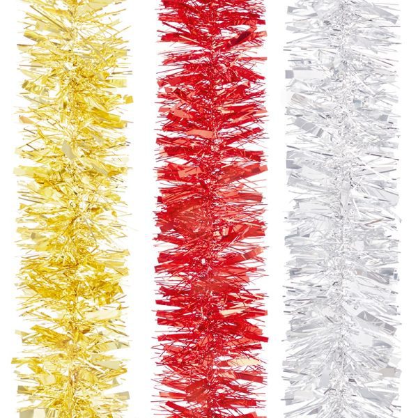 2m x 10cm Red, Gold & Silver Chunky Tinsel (Random Colour/Design Sent) - TI222179