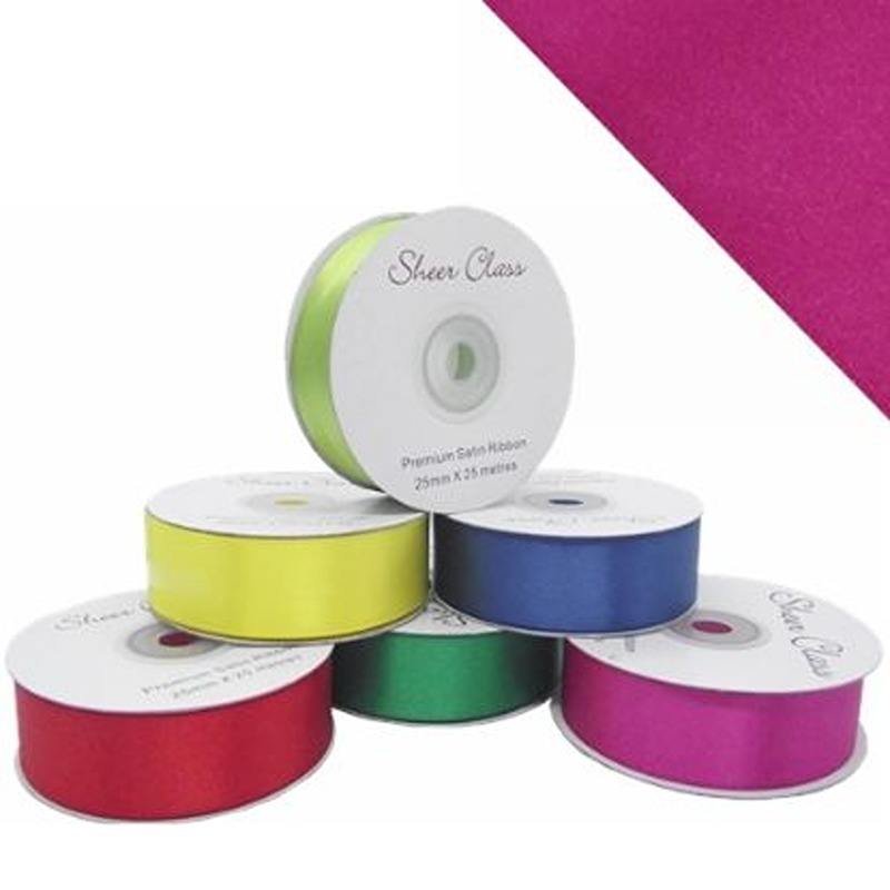DOUBLE FACE SATIN RIBBON 25mm X 25metres CERISE - 817805