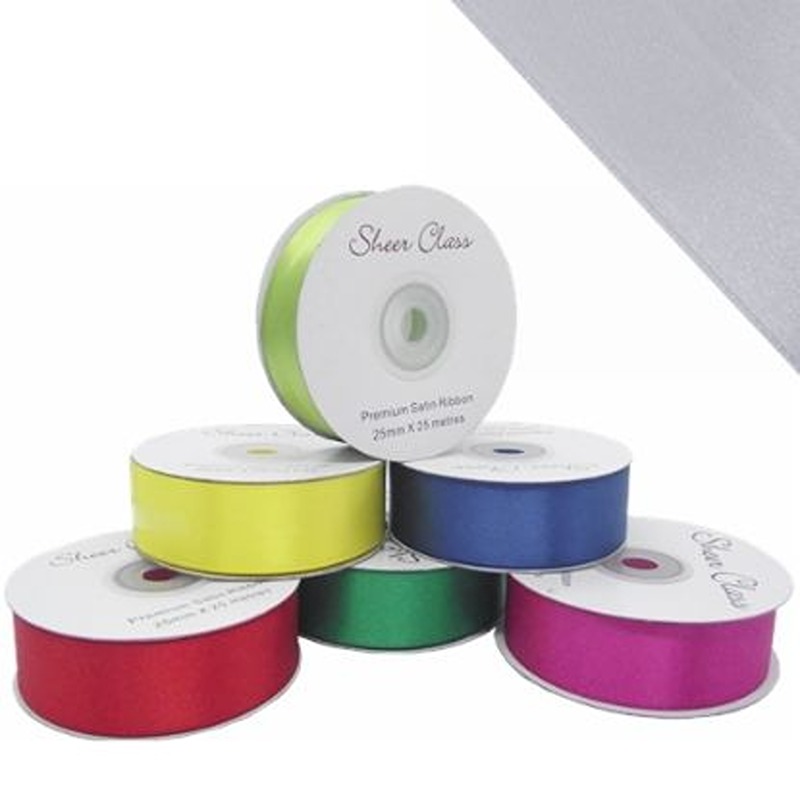 DOUBLE FACE SATIN RIBBON 25mm X 25metres SILVER - 817812