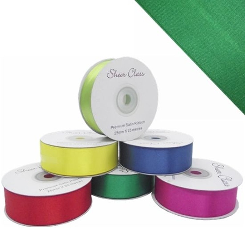 DOUBLE FACE SATIN RIBBON 25mm X 25metres EMERALD GREEN - 817904