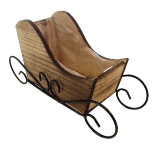 26cm WOODEN SLEIGH PLANTER (PLASTIC LINED) NATURAL - 887563