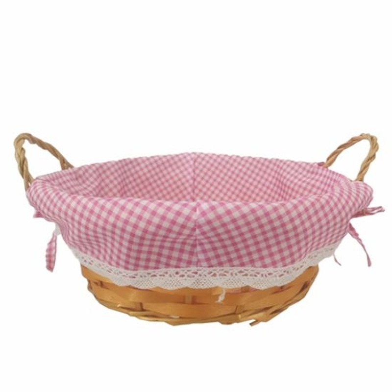 30cm ROUND GINGHAM CLOTH LINED BASKET LIGHT PINK - 015136