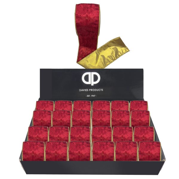 6.7CMX 2.7M VELVET D/FACE WIRED RIBBON DRD/GD - 61120