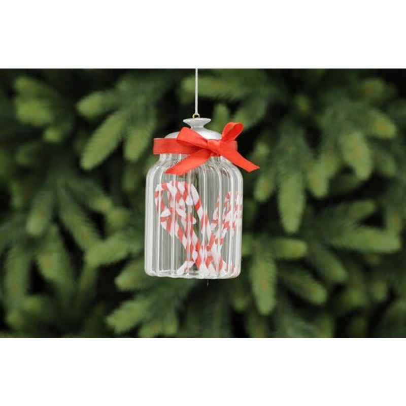 9cm Red/White Glass Candy Canes Inside Clear Jar
