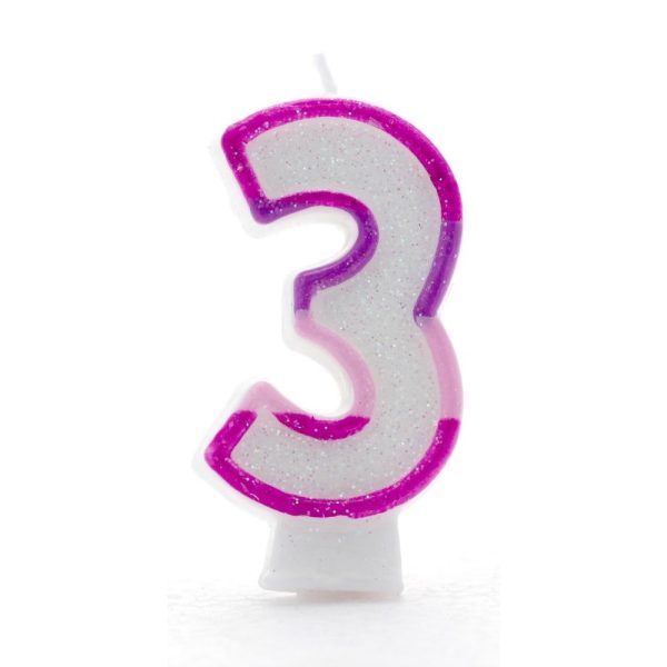 3 Pink Coloured Number Candle Pack of 6*