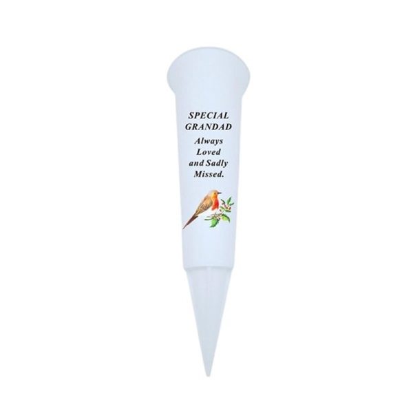 Grandad Plastic White Spike Vase With Robin - DF19526-A*