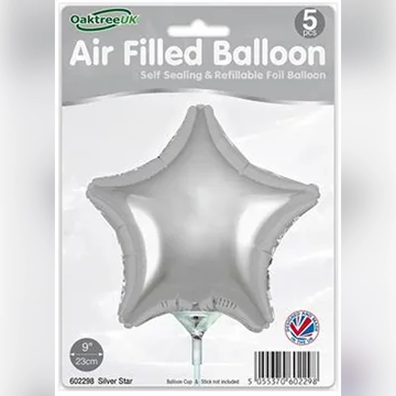 Oaktree 9inch Silver Star Packaged x 5pcs