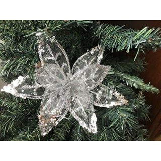 20CM CLIP GLITER  FLOWER SILVER - 56062*