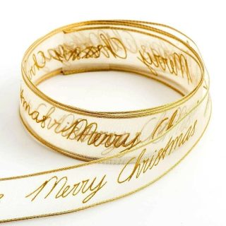 Merry Christmas Organza Wired Edge Ribbon - * Gold - 4795