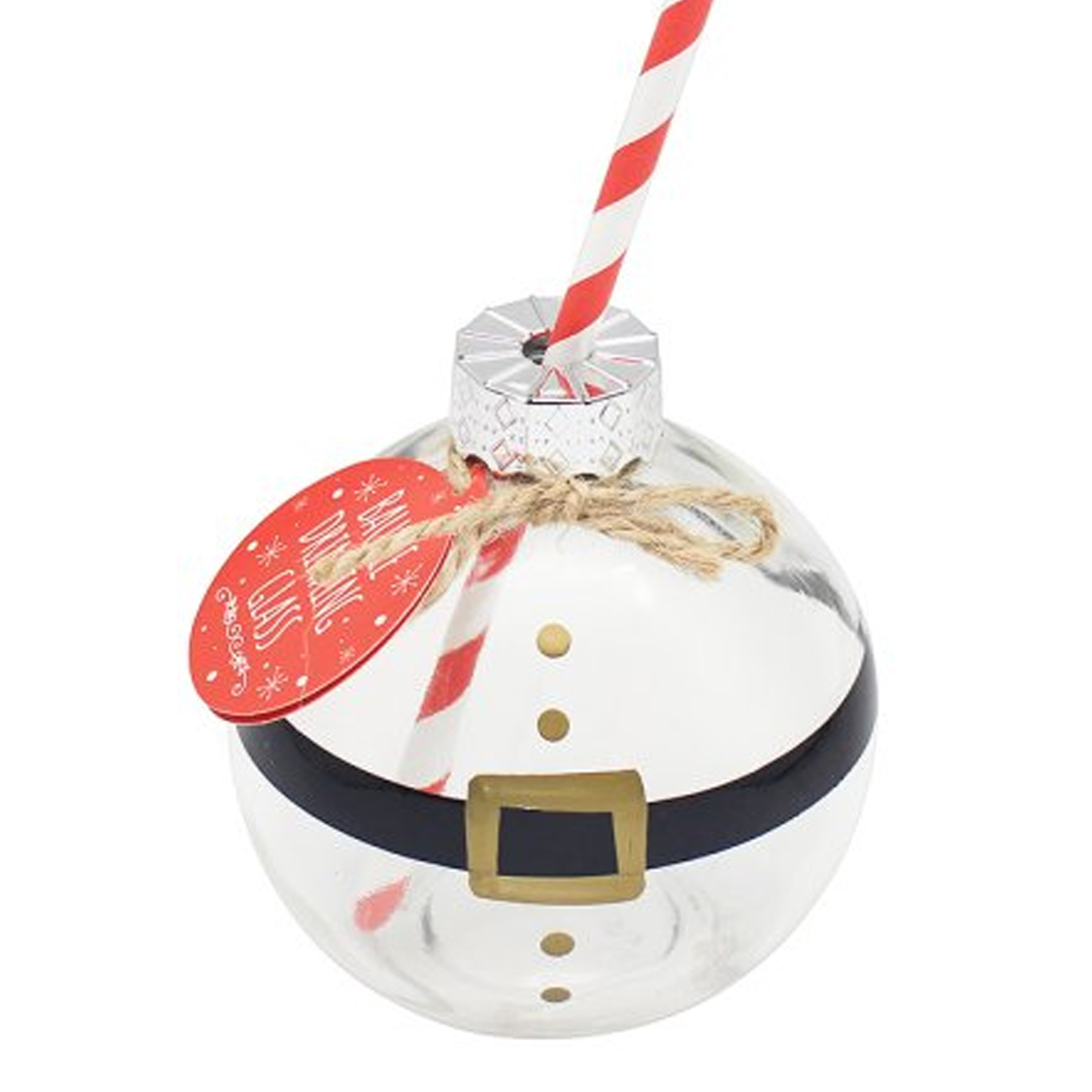 Glass Bauble Drinking Glass with Paper Straw Santa/Snowman- LP52945