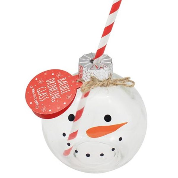 Glass Bauble Drinking Glass with Paper Straw Santa/Snowman- LP52945 - Image 2