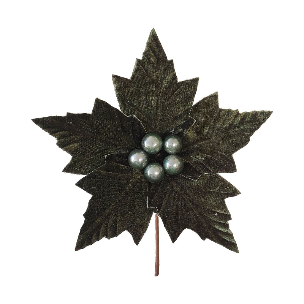 20CM DIA VELVET POINSETTIA PICK DKGN