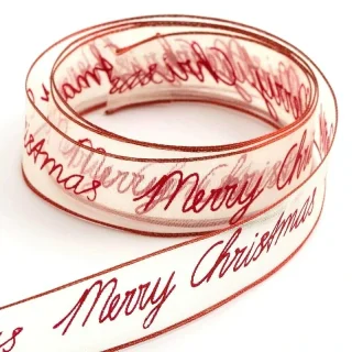 Merry Christmas Organza Wired Edge 25mm x 10M – Red - 4796