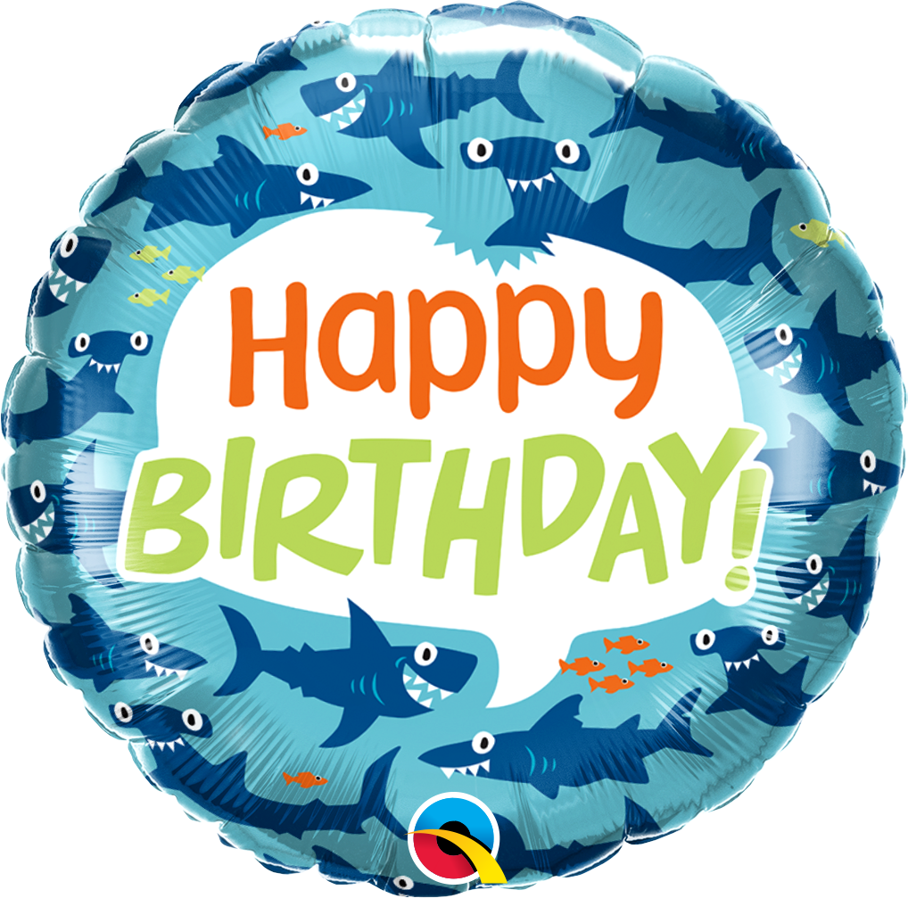 18" ROUND 01CT - BDAY FUN SHARKS*