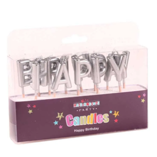 Happy Birthday Pick Candle- Metallic Silver