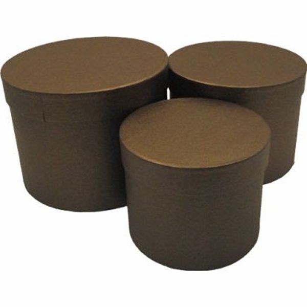 SET OF 3 ROUND FLOWER BOXES BROWN - 005151