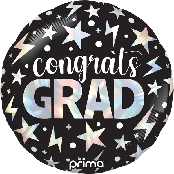 18" Round Congrats Grad Holographic Stars & Lightning Bolts - PF-0161-18-50 *-1